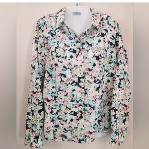 Jones NY 100% Cotton Floral Blouse - Pink, Blue, Green